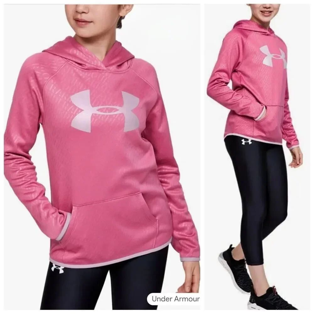 Girls Under Armour loose fit fleece emboss hoodie sz YXL